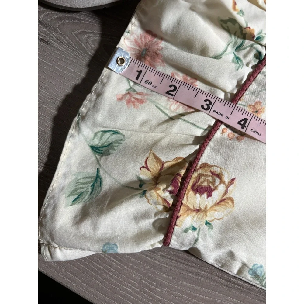 Vintage Floral Ruffled Pillowcase Cream Burgundy Piping Cottagecore King Country